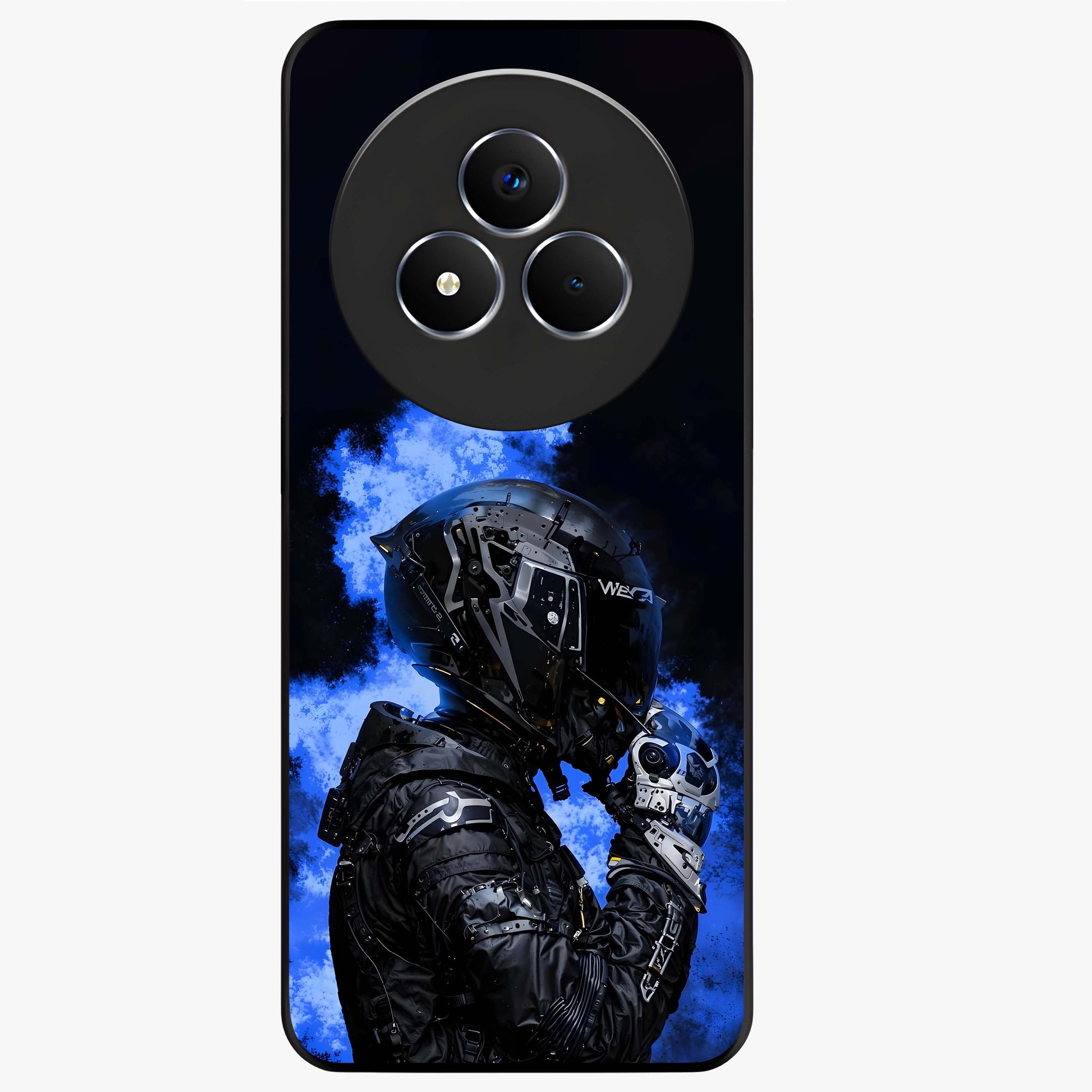Cyber Sentinel Protocol Glass Case showing flat back view with futuristic cyber themed artwork and glossy glass finish.