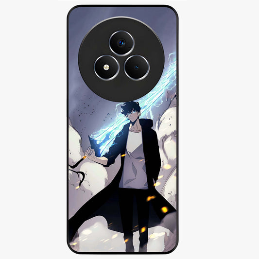 Dark Lightning Anime Warrior Glass Case showing flat back view with intense anime warrior artwork and glossy glass finish.