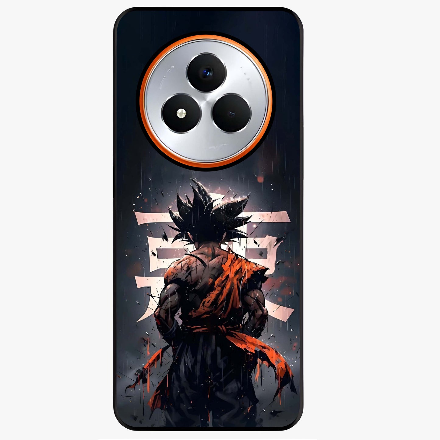 Dark Warrior In Rain Glass Case showing flat back view with warrior artwork in rainy atmosphere and glossy glass finish.