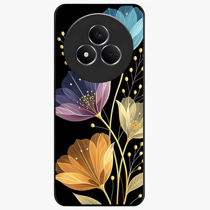 Delicate Multicolor Flowers Glass Case showing flat back view with vibrant floral artwork and glossy glass finish.