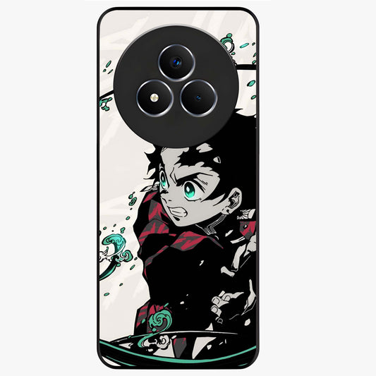 Demon Slayer Glass Case showing flat back view with bold anime inspired artwork and glossy glass finish.