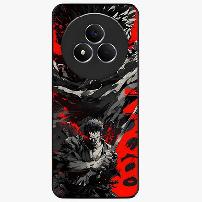 Demon Sword Resolve Glass Case showing flat back view with fierce sword warrior artwork and glossy glass finish.