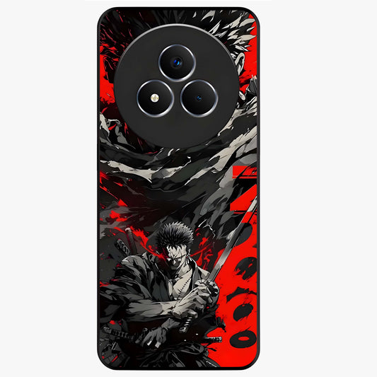 Demon Sword Resolve Glass Case showing flat back view with fierce sword warrior artwork and glossy glass finish.