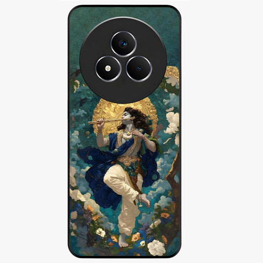 Divine Krishna Art Glass Case showing flat back view with Lord Krishna artwork and glossy glass finish.