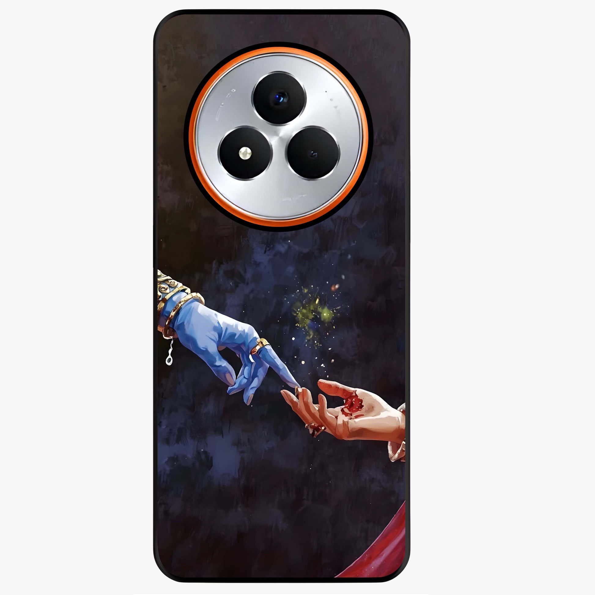 Divine Touch Eternal Glass Case showing flat back view with spiritual themed artwork and glossy glass finish.