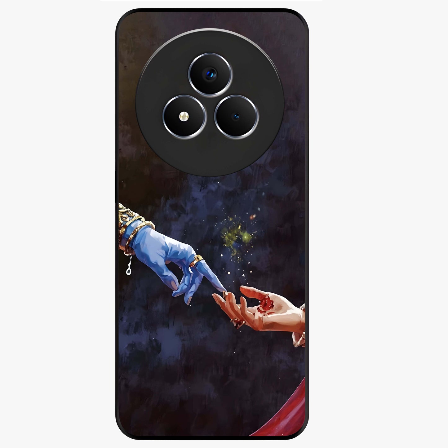 Divine Touch Eternal Glass Case showing flat back view with spiritual themed artwork and glossy glass finish.