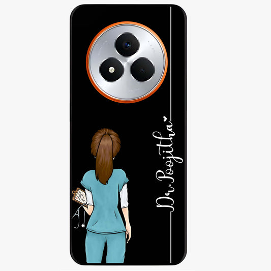 Doctor Pattern Custom Name Glass Case showing flat back view with medical themed pattern and personalized name design.