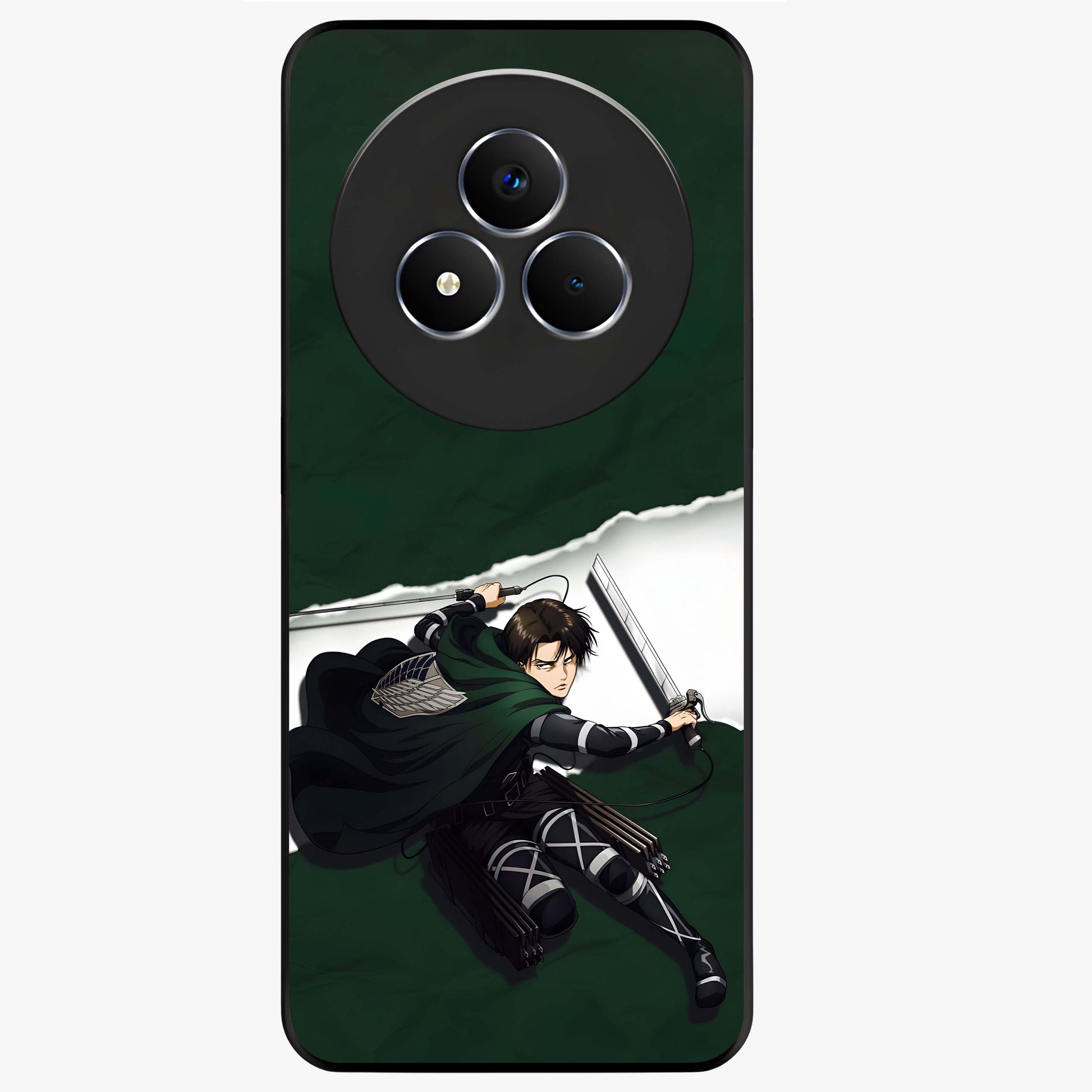 Emerald War Vanguard Glass Case showing flat back view with powerful warrior themed artwork and glossy glass finish.