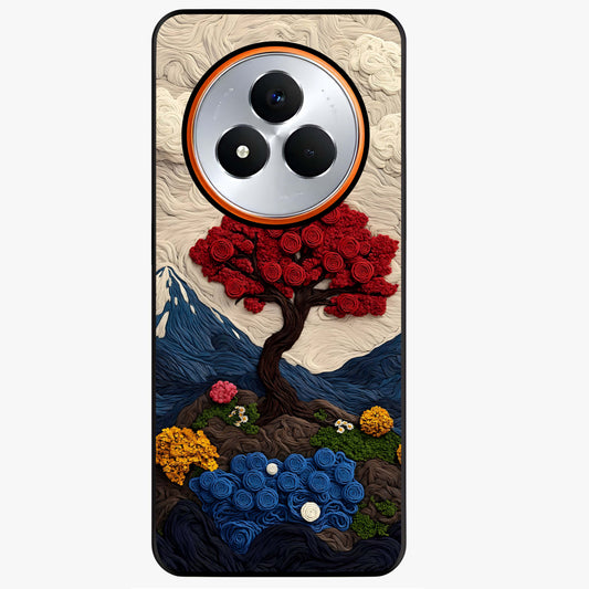 Eternal Nature Tapestry Glass Case showing flat back view with intricate nature tapestry artwork and glossy glass finish.