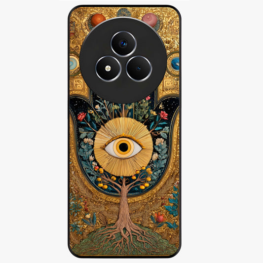 Ethereal Evil Eye Glass Case showing flat back view with mystical evil eye artwork and glossy glass finish.