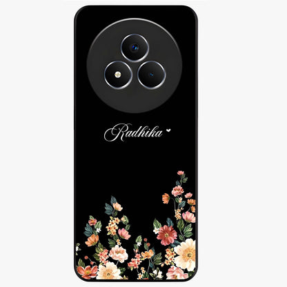 Floral Design With a Custom Personalized Name Glass Case showing flat back view with floral artwork and personalized name design.