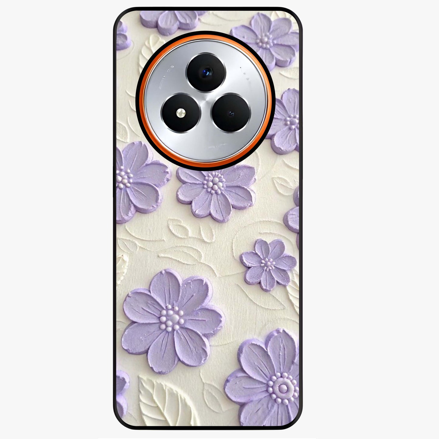 Floral Wall Art With Purple Flowers Glass Case showing flat back view with purple flower artwork and glossy glass finish.