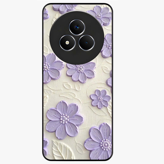 Floral Wall Art With Purple Flowers Glass Case showing flat back view with purple flower artwork and glossy glass finish.