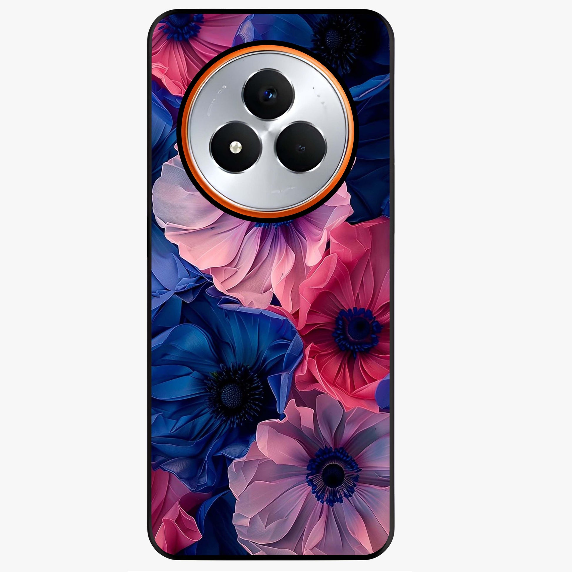 Flower Paper Art Pattern Glass Case showing flat back view with paper cut style floral artwork and glossy glass finish.