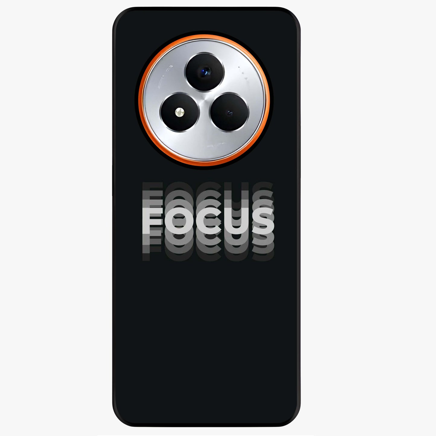 Focus Mode On Glass Case showing flat back view with bold motivational typography design and glossy glass finish.