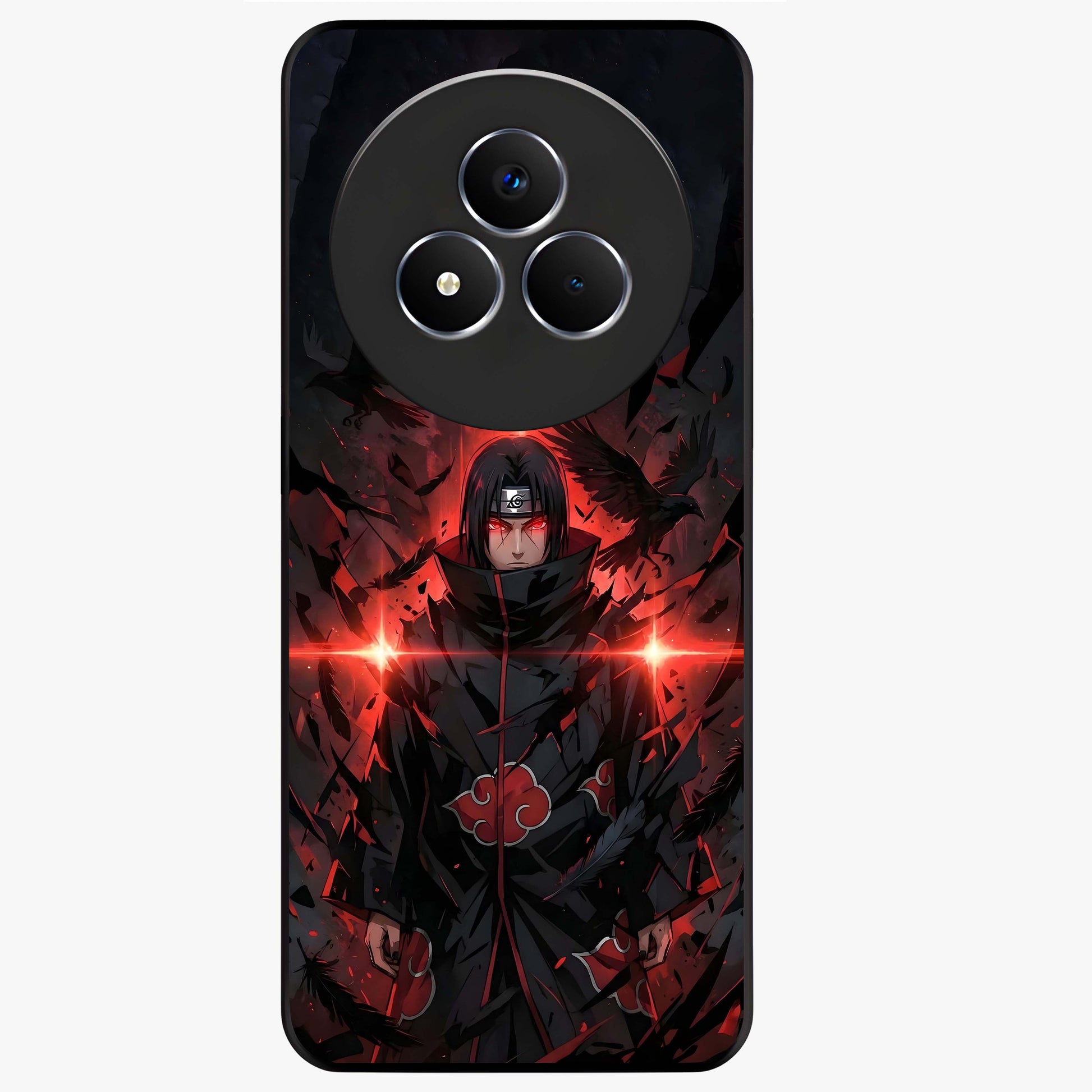 Focused Blade Discipline Glass Case showing flat back view with warrior sword themed artwork and glossy glass finish.