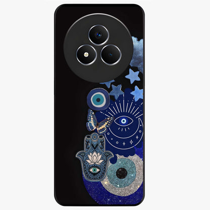 Galactic Charm Cluster Glass Case showing flat back view with glowing celestial charm artwork and glossy glass finish.