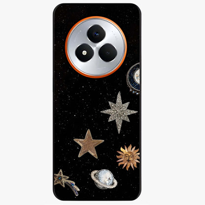 Galactic Charm Glow Glass Case showing flat back view with glowing celestial charm artwork and glossy glass finish.