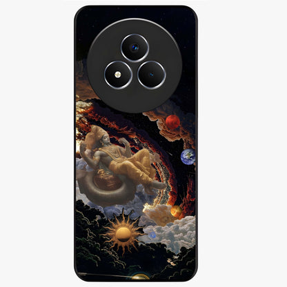 Galactic Divine God Glass Case showing flat back view with divine cosmic themed artwork and glossy glass finish.