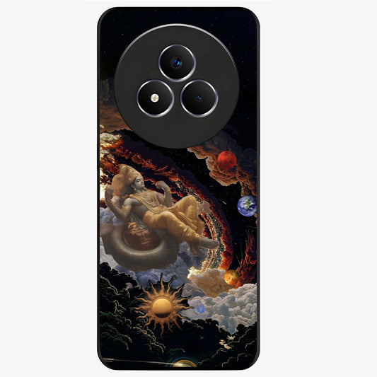 Galactic Divine God Glass Case showing flat back view with divine cosmic themed artwork and glossy glass finish.