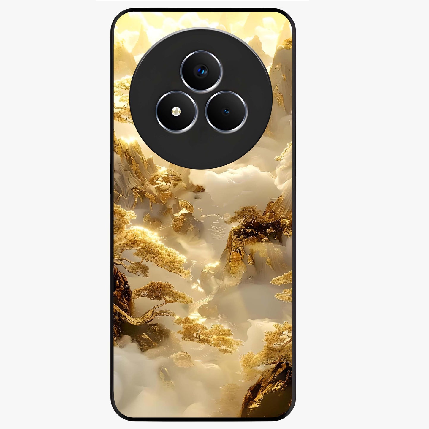 Gates Of Illumination Glass Case showing flat back view with mystical illuminated gate artwork and glossy glass finish.