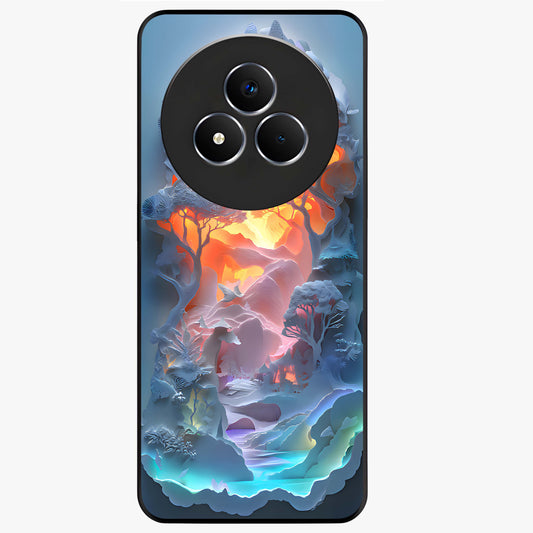 Glow Forest Portal Glass Case showing flat back view with glowing forest portal artwork and glossy glass finish.