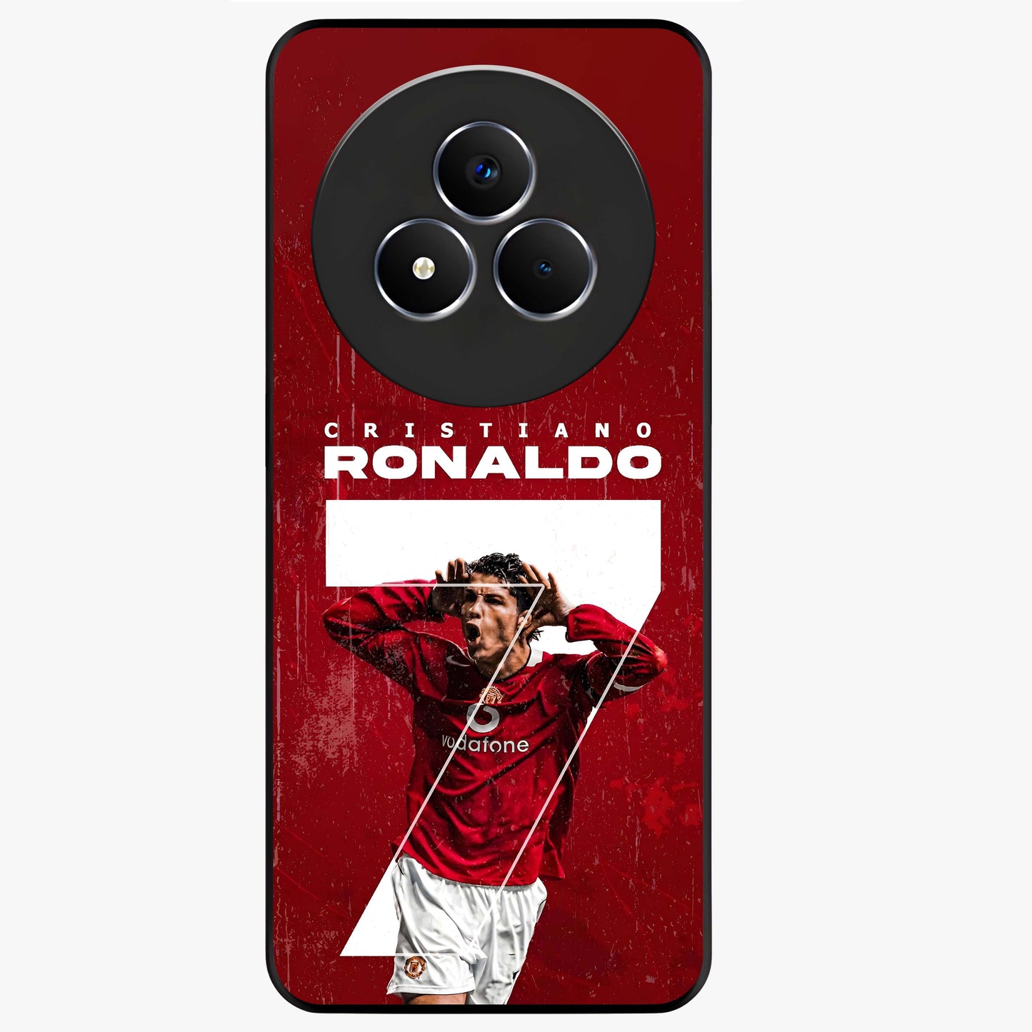 Goal Celebration Legacy Glass Case showing flat back view with football celebration inspired artwork and glossy glass finish.