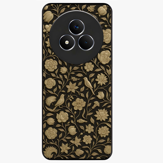 Golden Lotus Glow Glass Case showing flat back view with glowing lotus flower artwork and glossy glass finish.