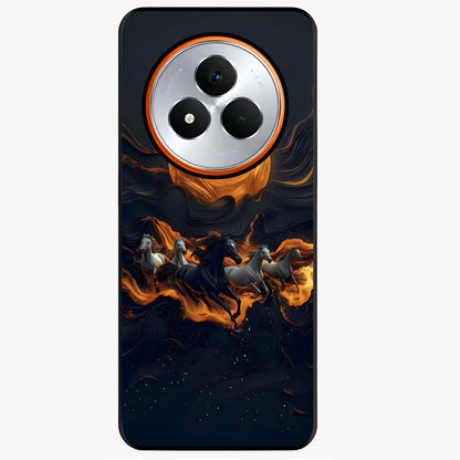 Golden Stallion Moonride Glass Case showing flat back view with majestic horse under moonlight artwork and glossy glass finish.