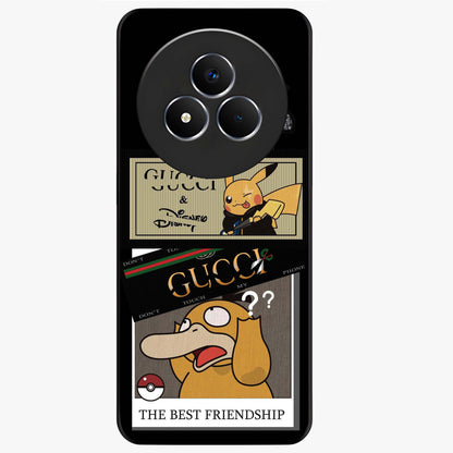Gucci Play Mashup Glass Case showing flat back view with luxury inspired graphic artwork and glossy glass finish.