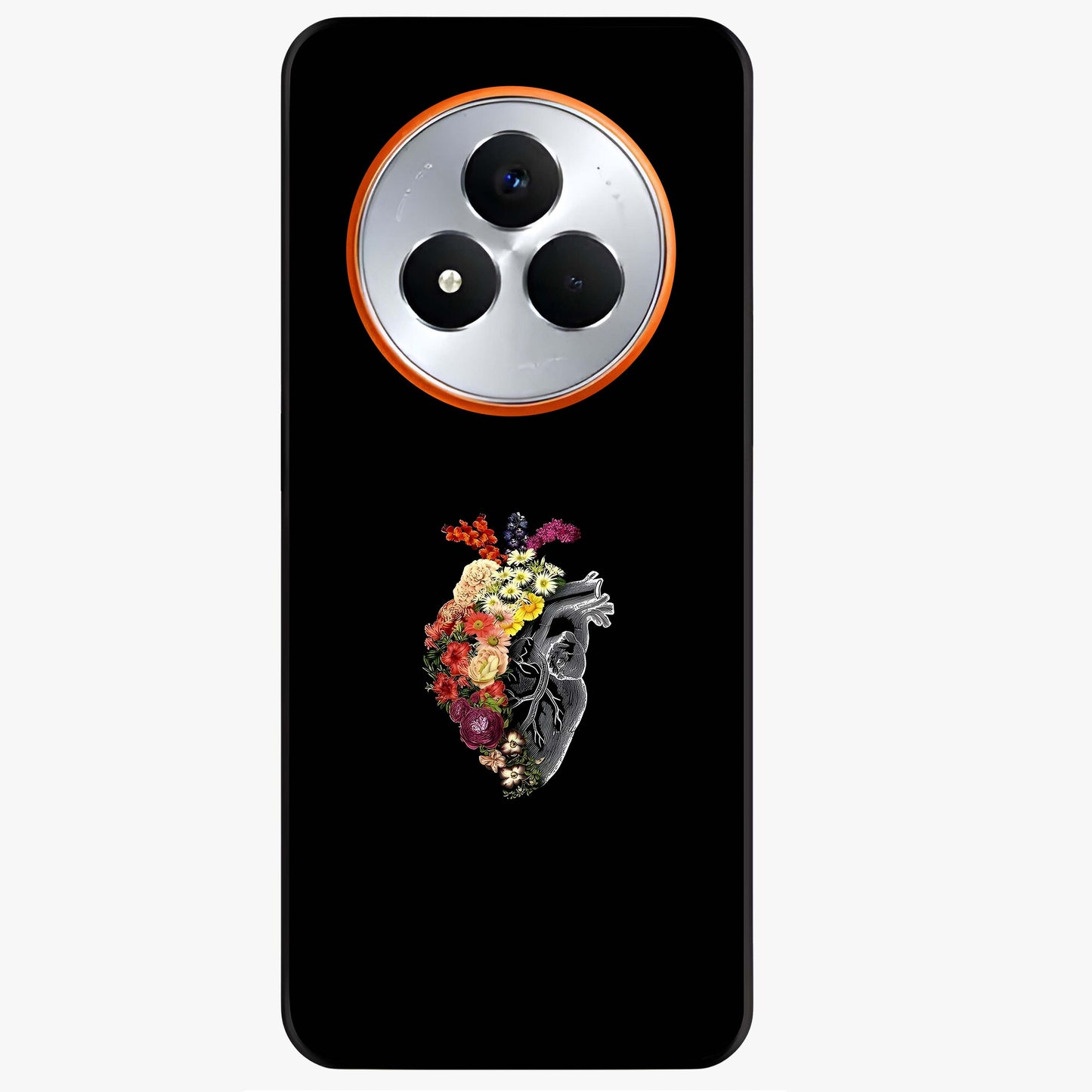 Heart With Flowers Glass Case showing flat back view with heart shaped floral artwork and glossy glass finish.