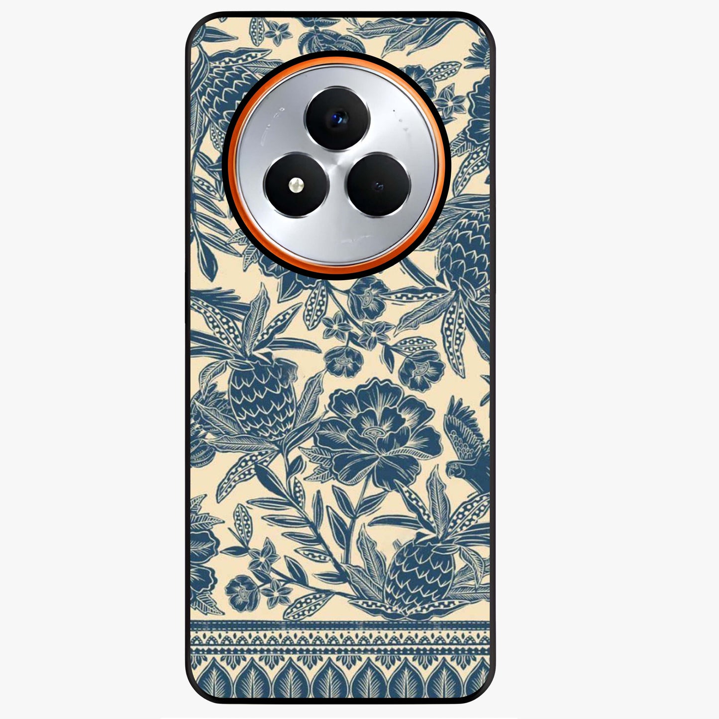 Heirloom Wild Bloom Glass Case showing flat back view with vintage inspired wild flower artwork and glossy glass finish.