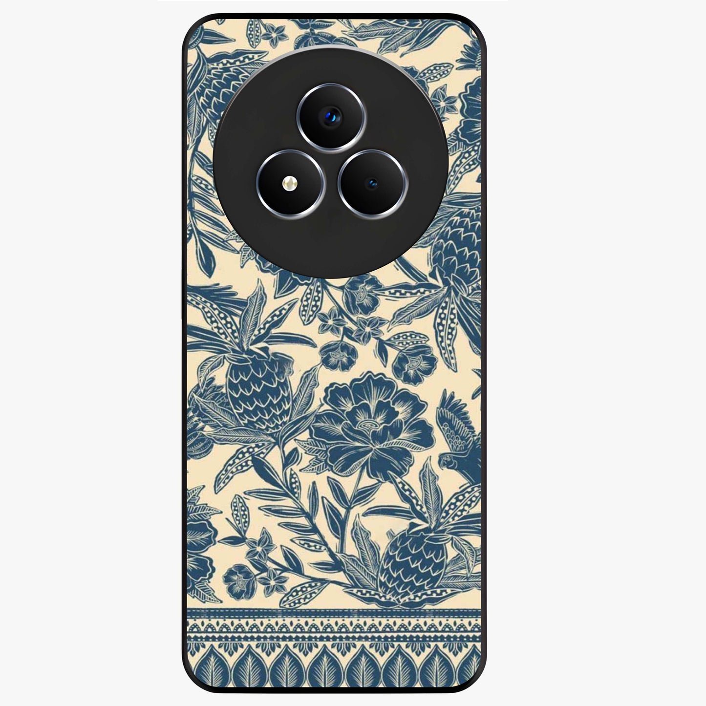 Heirloom Wild Bloom Glass Case showing flat back view with vintage inspired wild flower artwork and glossy glass finish.