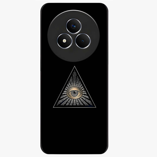 Illuminati Evil Glass Case showing flat back view with mysterious illuminati symbol artwork and glossy glass finish.