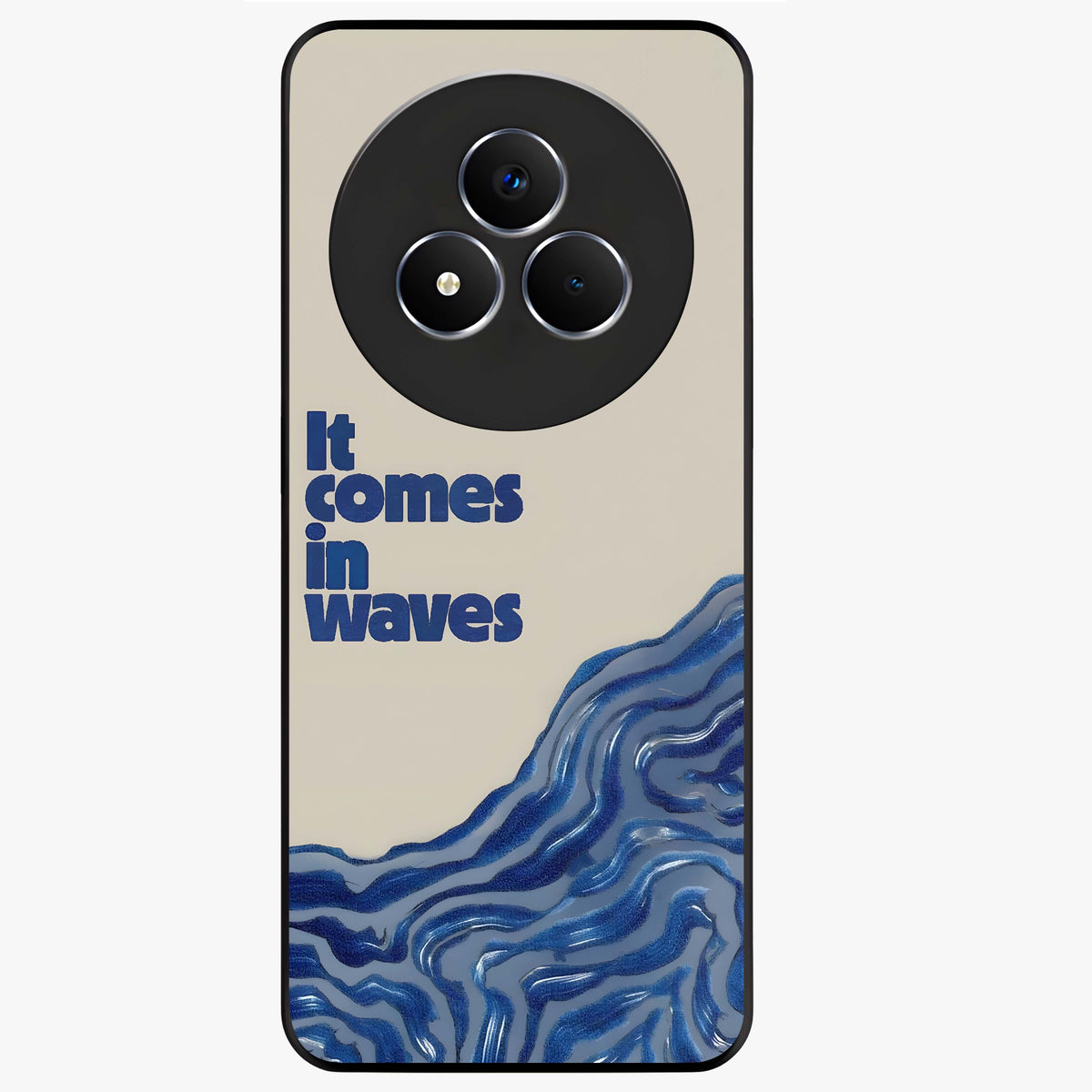 It Comes In Waves Quote Glass Case showing flat back view with inspirational wave themed quote artwork and glossy glass finish.