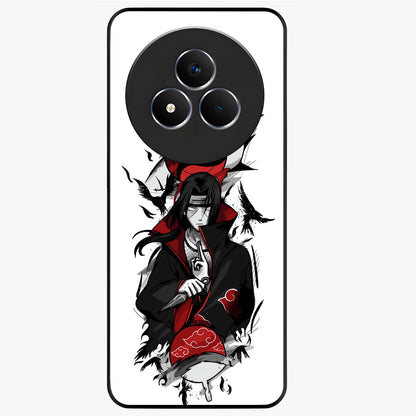 Itachi Sharingan Glass Case showing flat back view with powerful anime eye artwork and glossy glass finish.