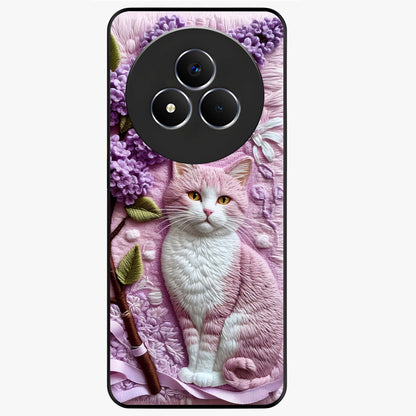 Lavender Cat Whimsy Glass Case showing flat back view with cute lavender cat artwork and glossy glass finish.