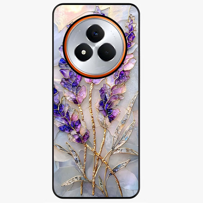 Lavender Dream Glow Glass Case showing flat back view with glowing lavender aesthetic artwork and glossy glass finish.