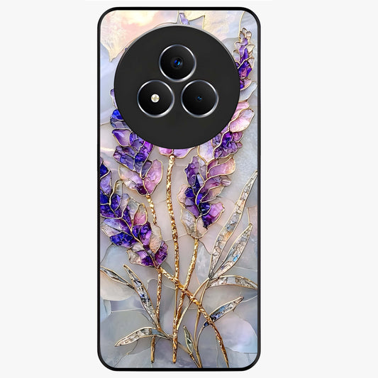 Lavender Dream Glow Glass Case showing flat back view with glowing lavender aesthetic artwork and glossy glass finish.