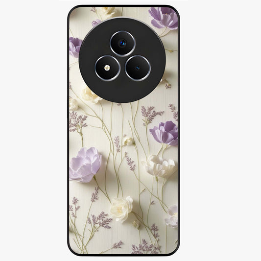Lilac Breeze Harmony Glass Case showing flat back view with soft lilac themed artwork and glossy glass finish.