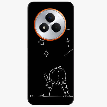 Line Art Girl With Shooting Stars Glass Case showing flat back view with minimal line art girl and shooting stars illustration and glossy glass finish.