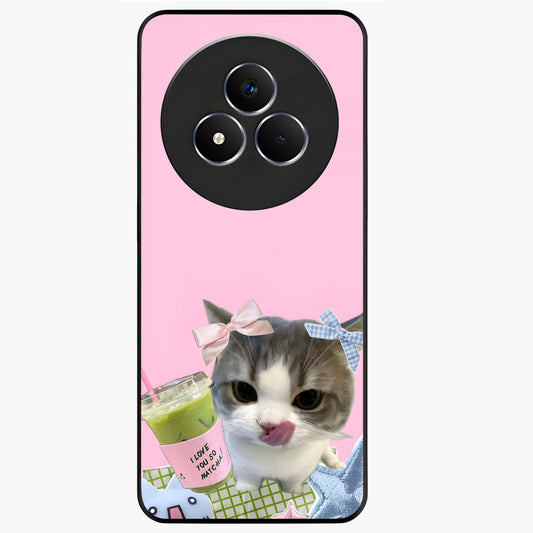 Love Matcha Cat Glass Case showing flat back view with cute cat and matcha themed artwork and glossy glass finish.