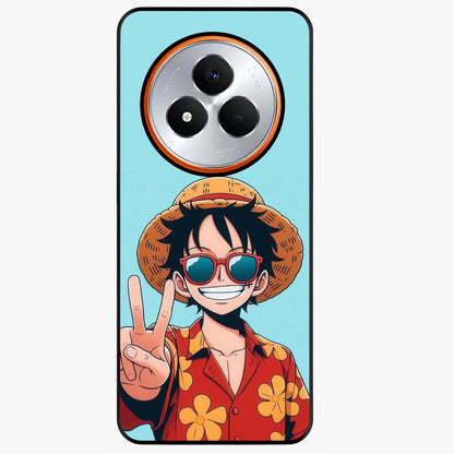 Luffy Summer Anime Vibe Glass Case showing flat back view with vibrant anime character artwork and glossy glass finish.
