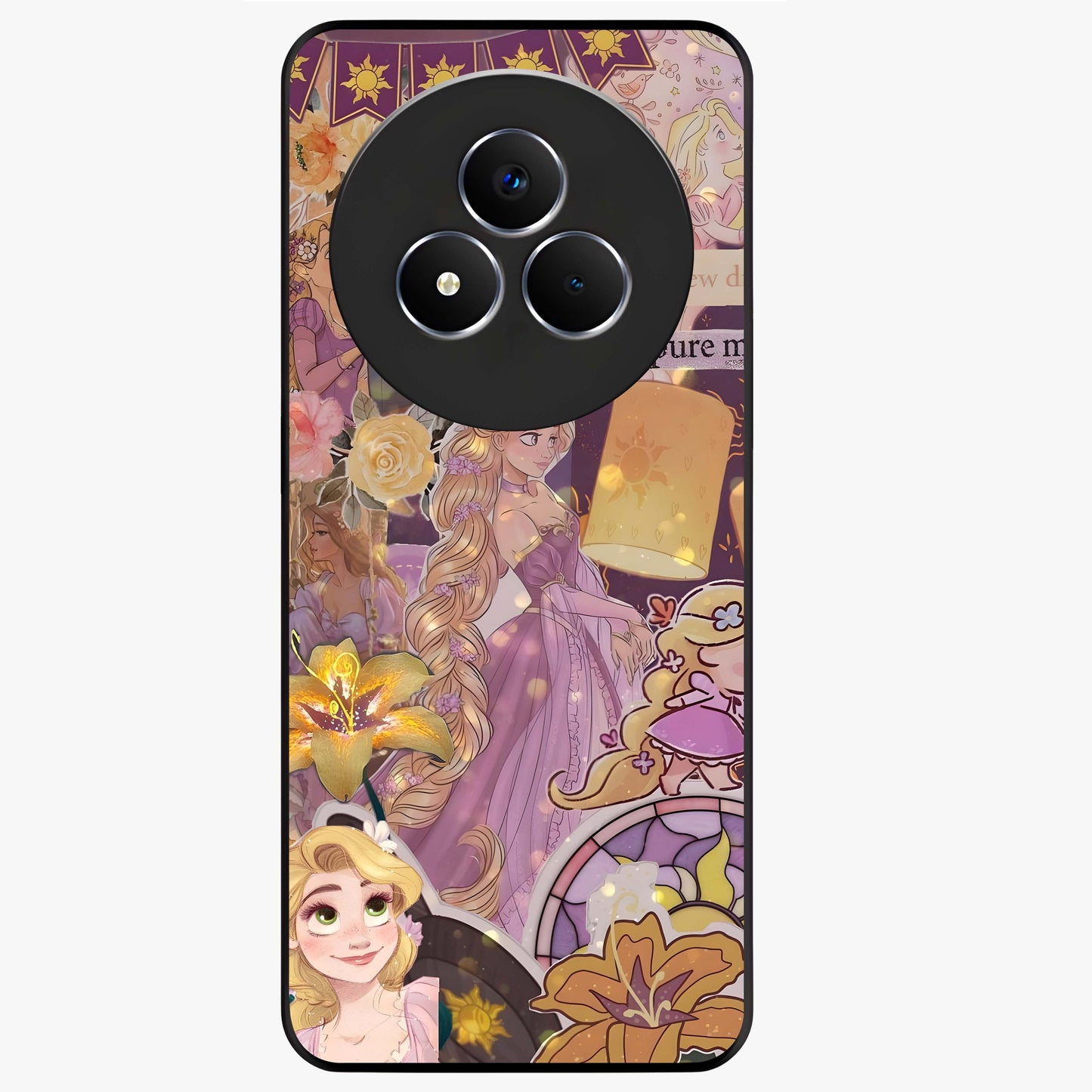 Magical Tangled Dream Glass Case showing flat back view with dreamy tangled artwork and glossy glass finish.