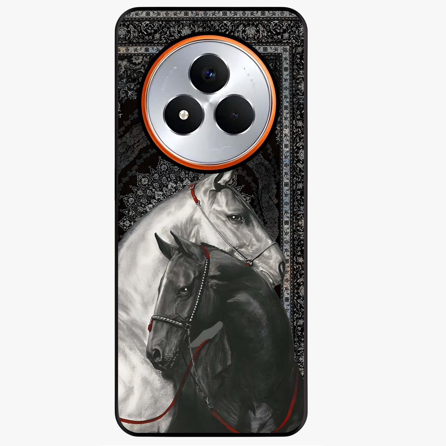 Majestic Ride Legacy Glass Case showing flat back view with powerful automotive inspired artwork and glossy glass finish.