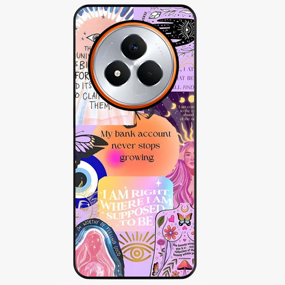 Manifestation Collage Glass Case showing flat back view with motivational collage artwork and glossy glass finish.