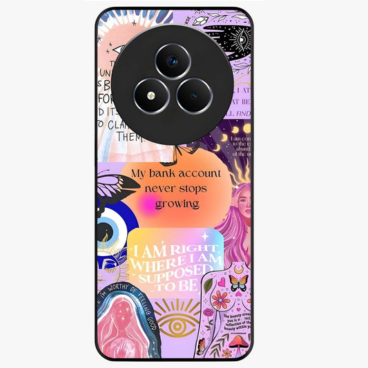 Manifestation Collage Glass Case showing flat back view with motivational collage artwork and glossy glass finish.