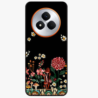 Midnight Bloom Pattern Glass Case showing flat back view with dark floral pattern artwork and glossy glass finish.