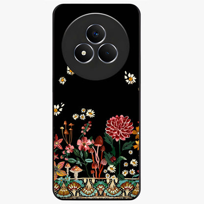 Midnight Bloom Pattern Glass Case showing flat back view with dark floral pattern artwork and glossy glass finish.
