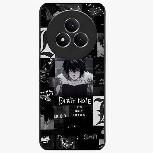Midnight Chaos Mind Glass Case showing flat back view with abstract dark themed artwork and glossy glass finish.